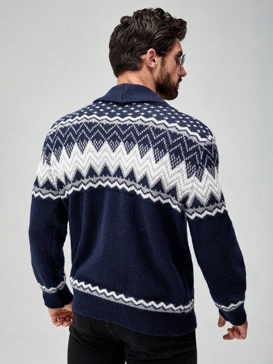 Manfinity Homme Men Geometric Print V-Neck Front Button-2