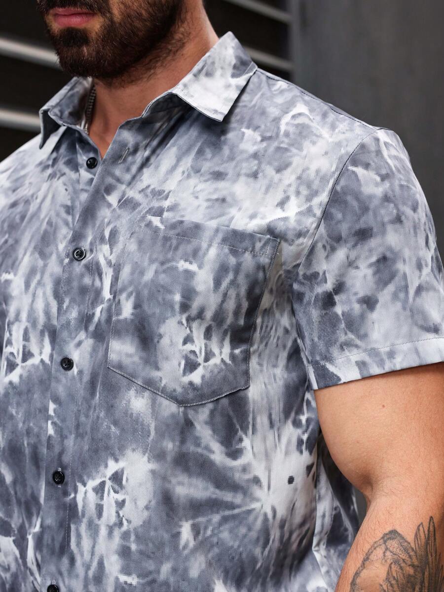 Manfinity Homme Men's Fashion Tie-Dye Printed Short Sleeve Shirt And Pants Set-2