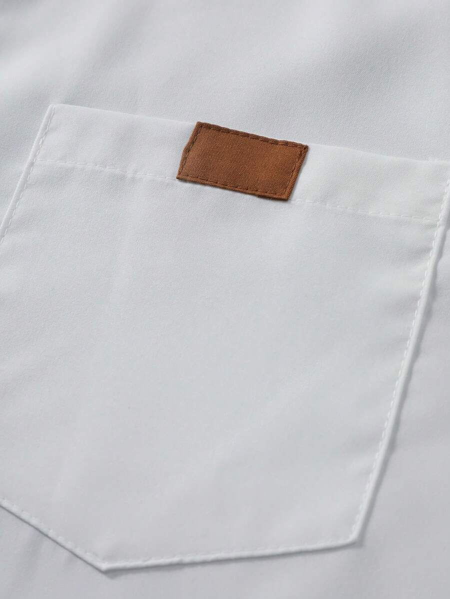 Manfinity Homme Men's Simple Front-Button Short Sleeve Top And Pants Casual 2 Pieces Set-5