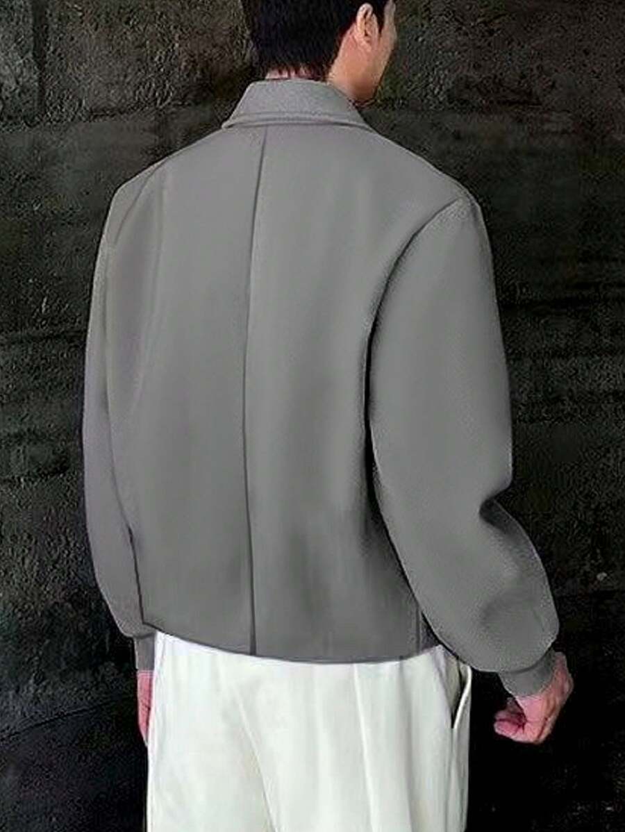 Manfinity Homme Men's Solid Color Blazer Collar Plain Long Sleeve Going Out Casual Sweatshirt-2