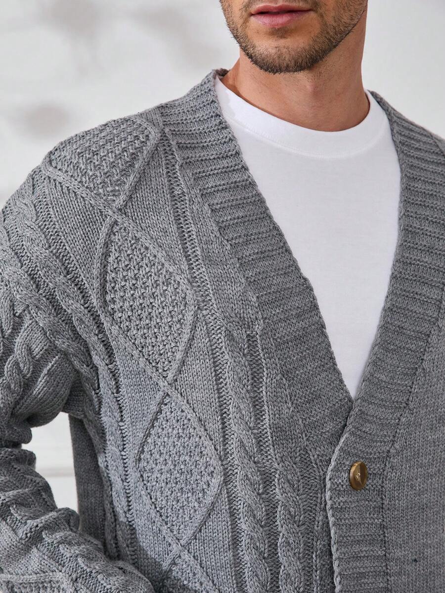 Manfinity Homme Men's Solid Color Long Sleeve Cardigan-3