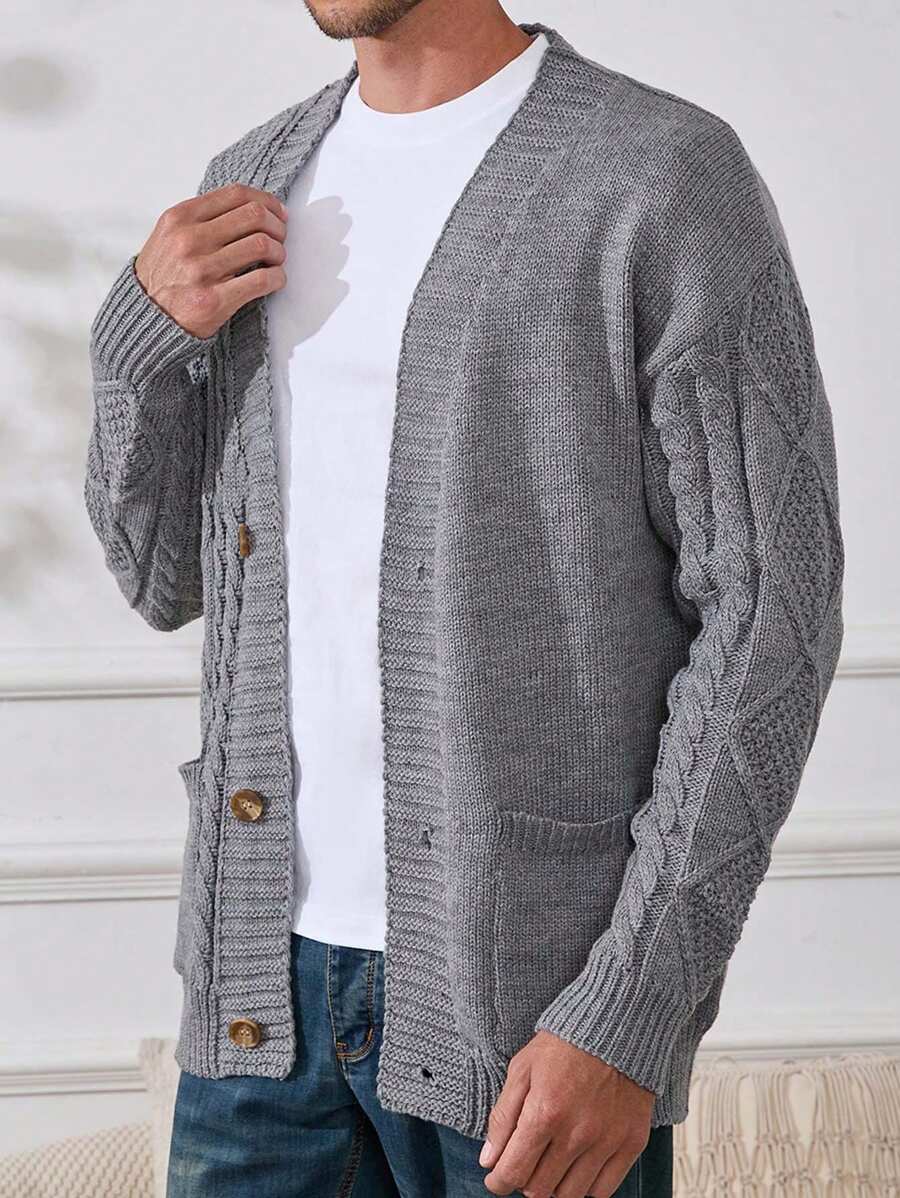 Manfinity Homme Men's Solid Color Long Sleeve Cardigan-4