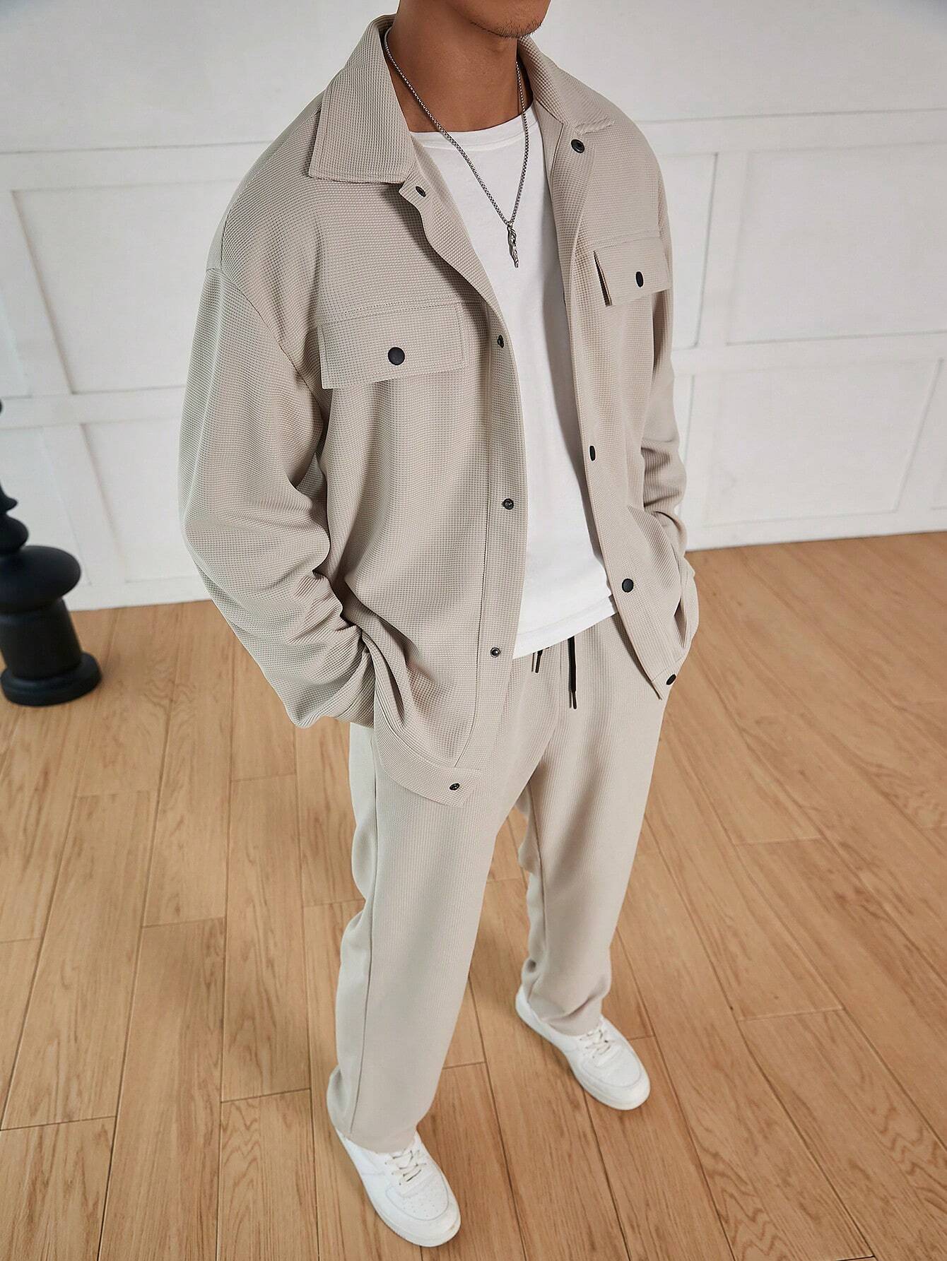 Manfinity Homme Men's Waffle Textured Jacquard Blazer-1