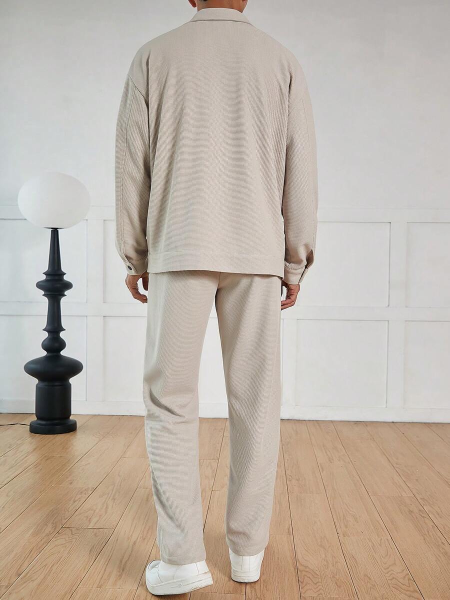 Manfinity Homme Men's Waffle Textured Jacquard Blazer And Pants Casual Suit-5