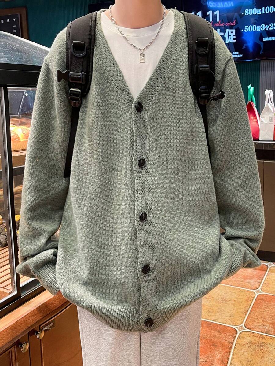 Manfinity Hypemode Men Solid Button Front Cardigan -4