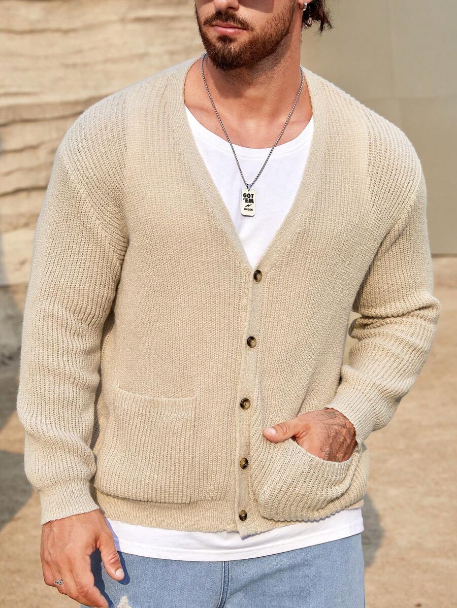 Manfinity Modomio Men Solid Button Front Cardigan Chunky Plain-6