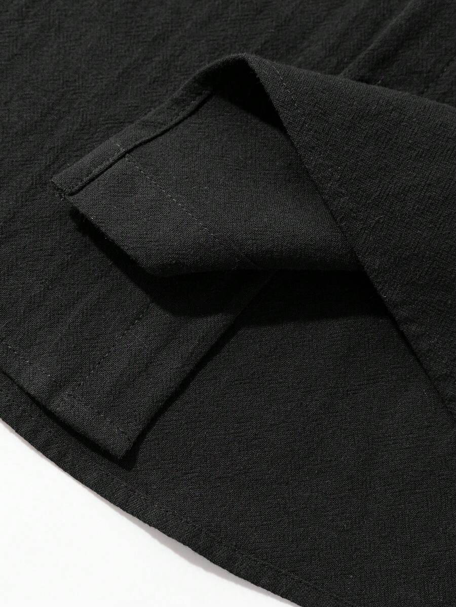 Manfinity RSRT Men Solid Color Round Neck Long Sleeve Shirt And Pocket Design Shorts Casual Suit-5