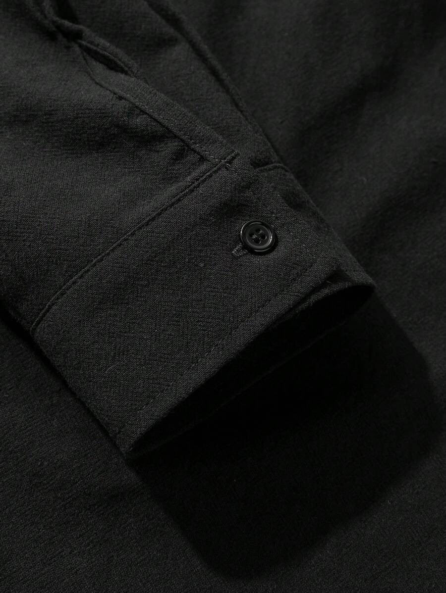 Manfinity RSRT Men Solid Color Round Neck Long Sleeve Shirt And Pocket Design Shorts Casual Suit-6