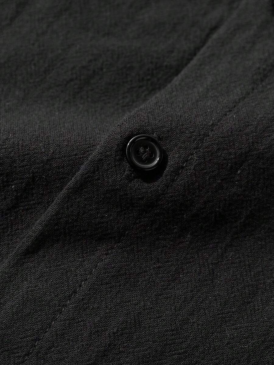 Manfinity RSRT Men Solid Color Round Neck Long Sleeve Shirt And Pocket Design Shorts Casual Suit-7