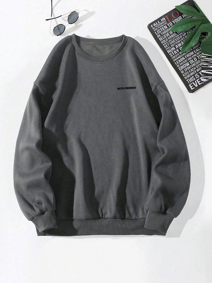 Men's Casual Letter Print Pullover Sweatshirt, Autumn-4