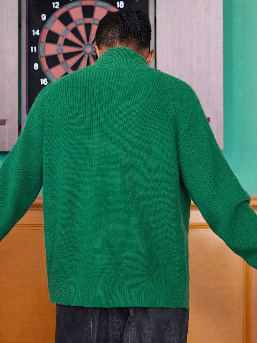 Men's Casual Loose Knit Cardigan, Solid Color-2