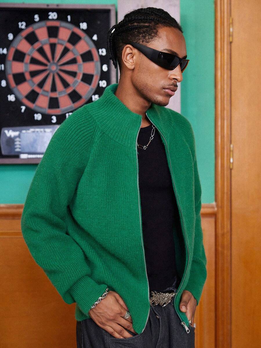 Men's Casual Loose Knit Cardigan, Solid Color-4