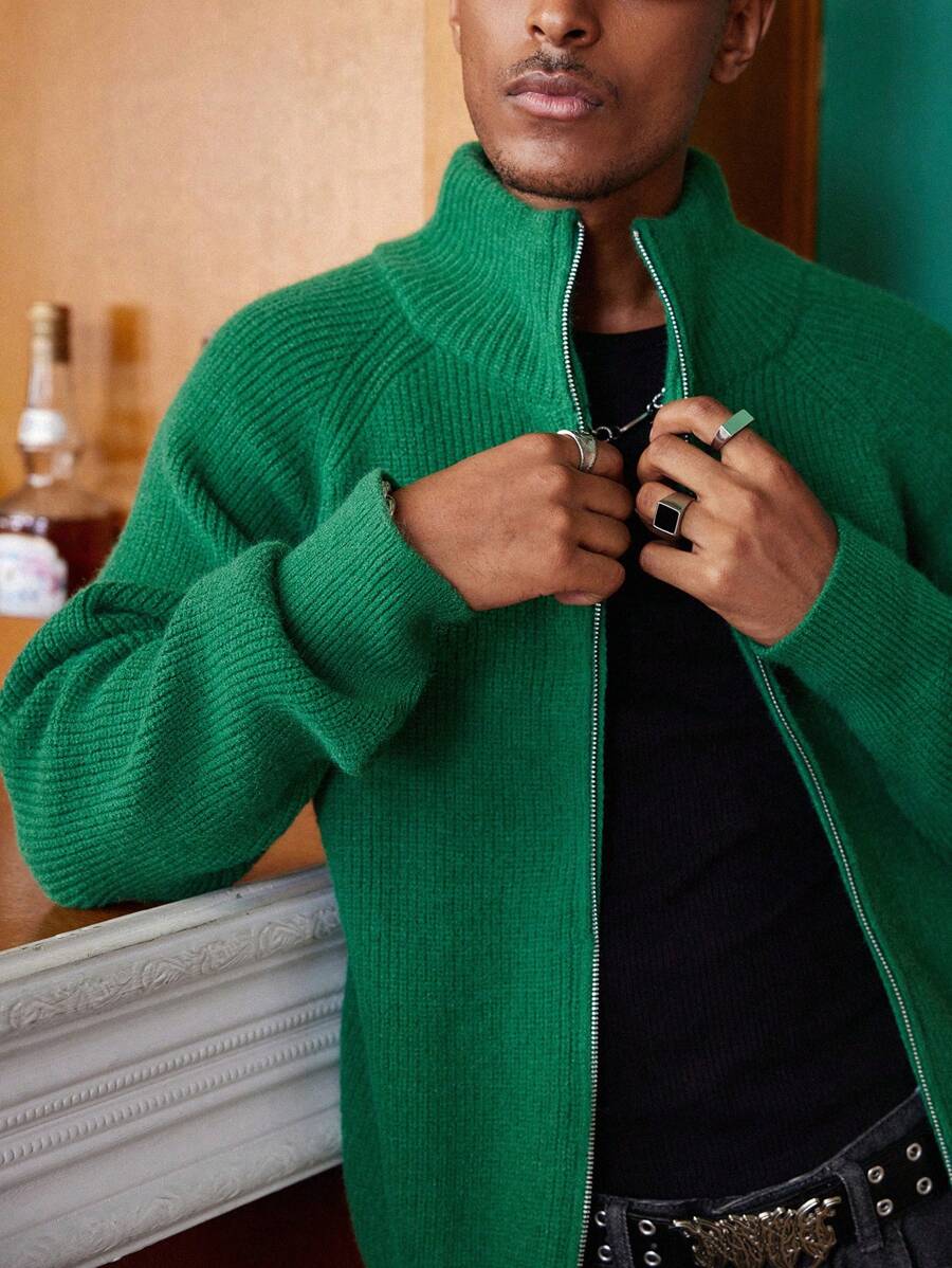 Men's Casual Loose Knit Cardigan, Solid Color-6