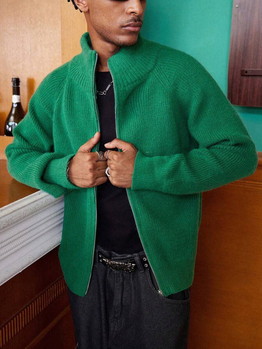 Men's Casual Loose Knit Cardigan, Solid Color-7