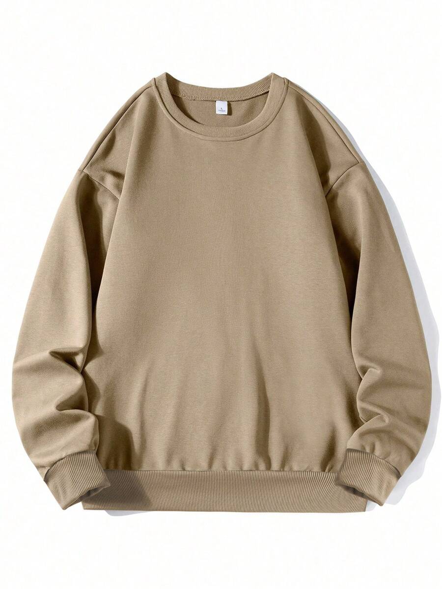 Men's Casual Solid Color Crew Neck Sweatshirt, Spring And Autumn-3