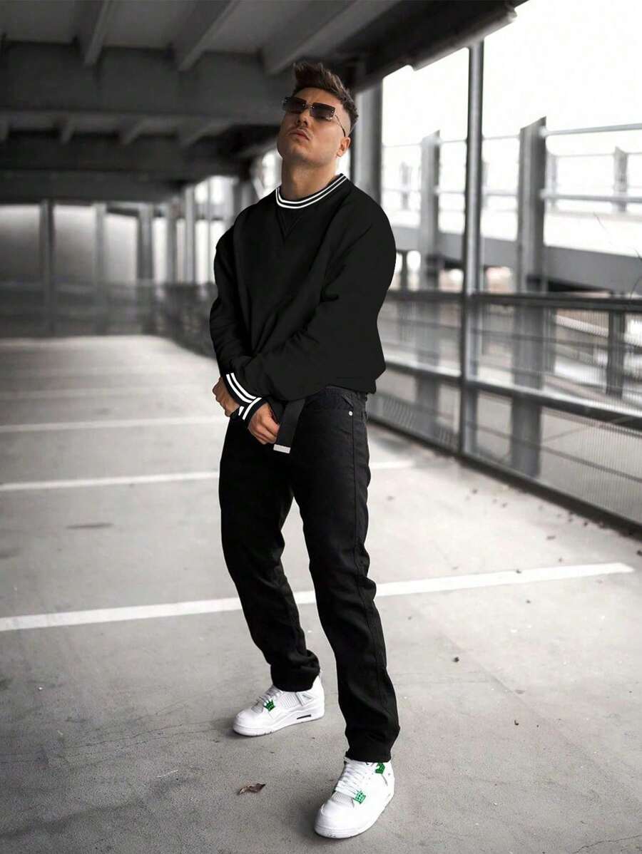 Men's Fashionable Striped Crew Neck Sweatshirt-3