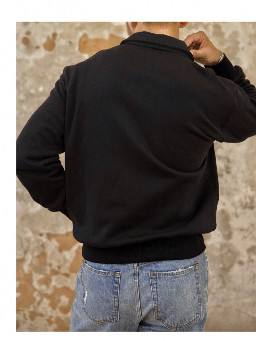 Men's Simple Solid Color Half-Zip Up Thickened Pullover Hoodie Long Sleeve-3