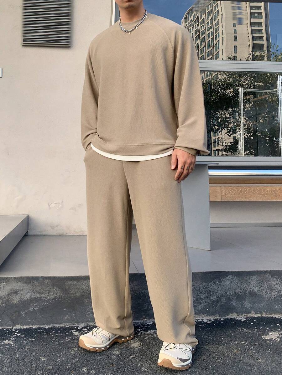 Set Men 2 In 1 T-Shirt & Straight Leg Pants Suit-6