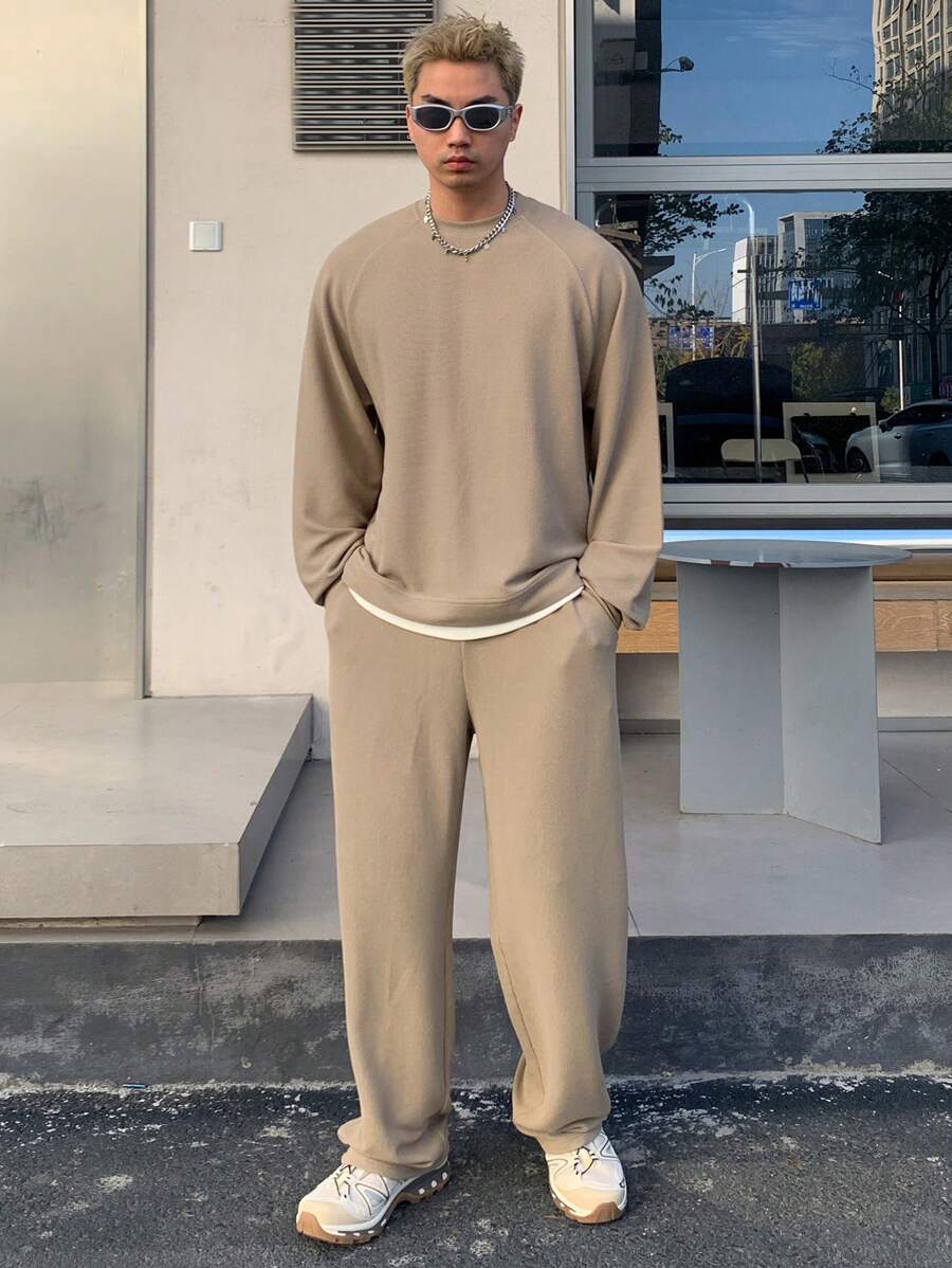 Set Men 2 In 1 T-Shirt & Straight Leg Pants Suit-9