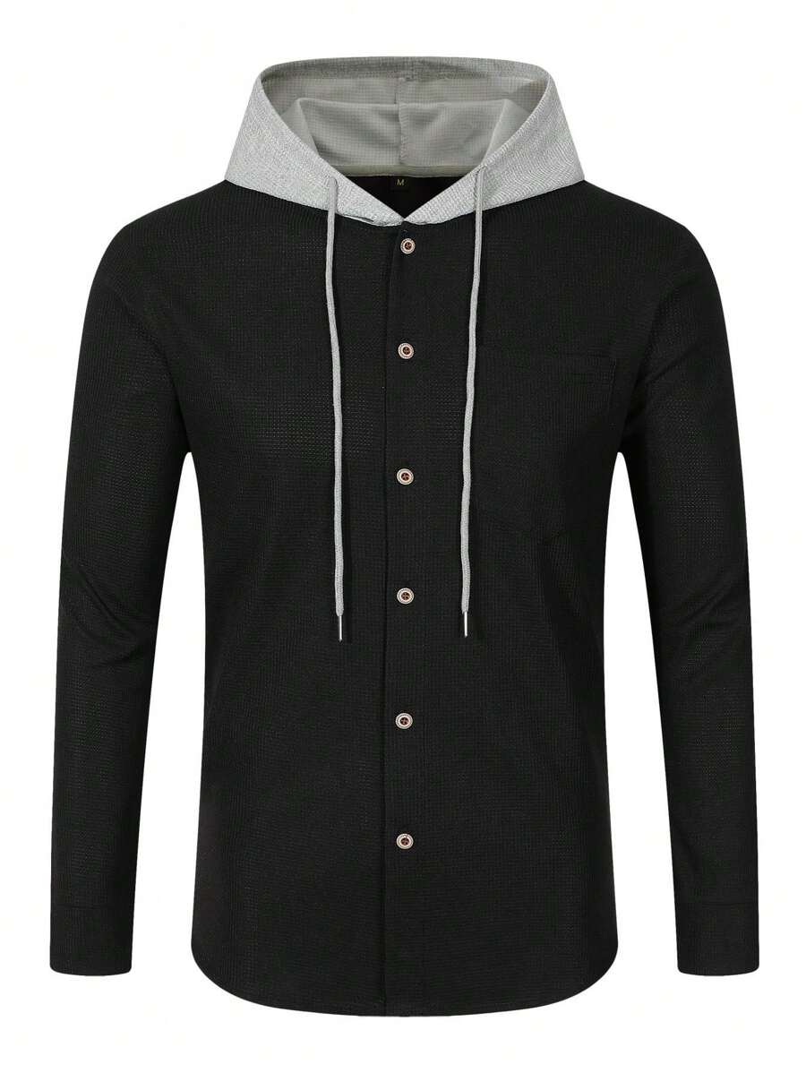 Set Men Fashion Button Cardigan Hooded Jacket + Pants Thin Outfit Suit-2