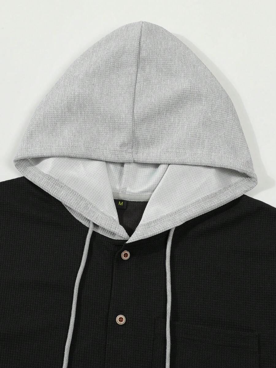 Set Men Fashion Button Cardigan Hooded Jacket + Pants Thin Outfit Suit-3