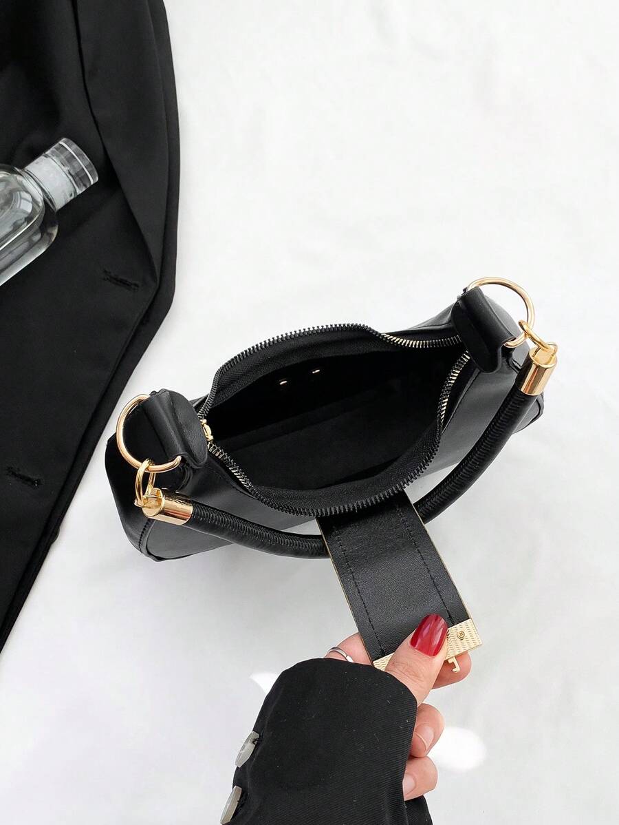 Shoulder Crescent Bag Fashion Buckle Design Gold Border-7