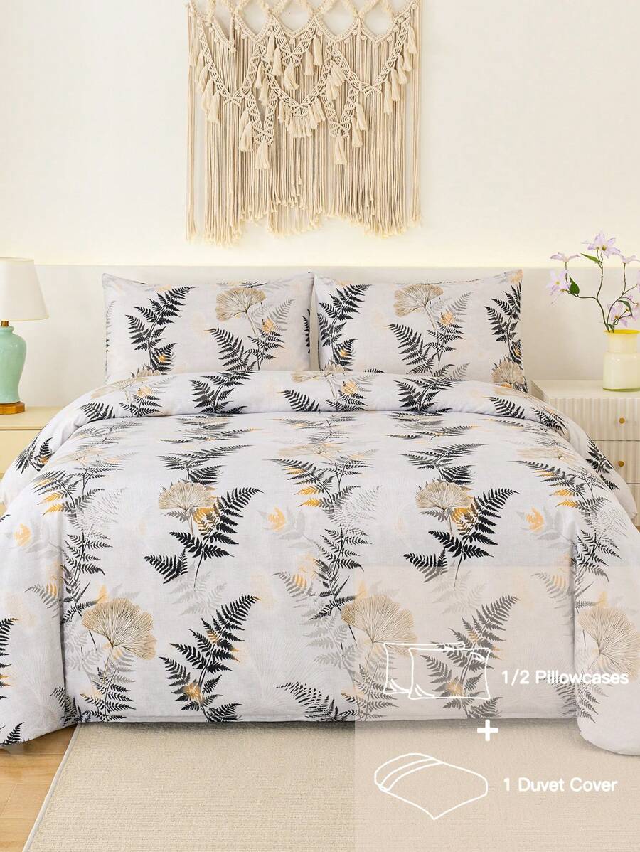 Soft Microfiber Duvet Cover Set With Floral Patterns -4