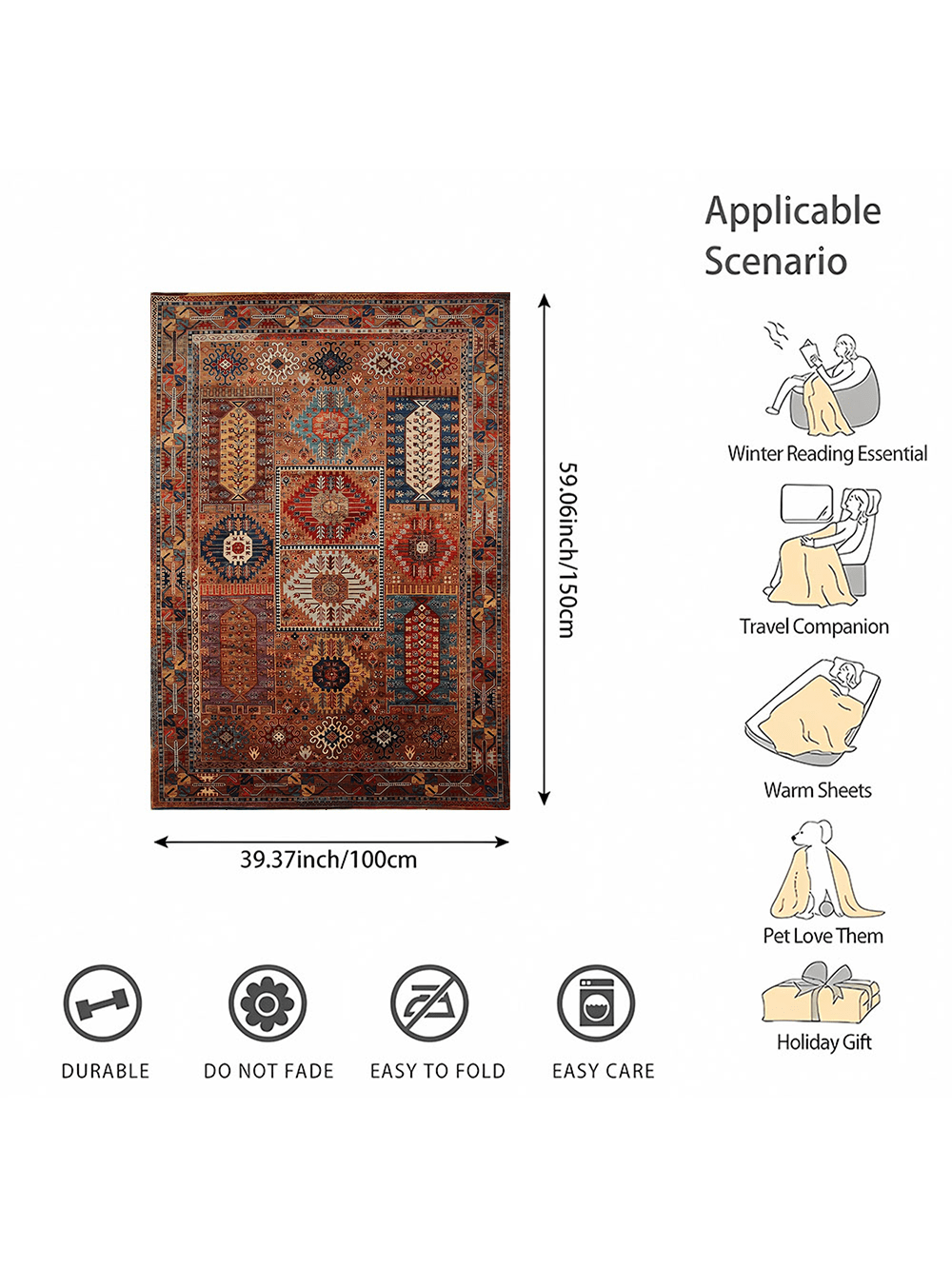 Soft Warm Vintage Polyester Boho Weaving Pattern Throw Blanket-9