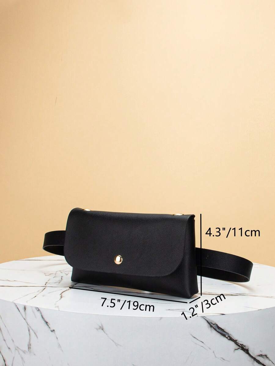 1pc Black Texture Leather Belt Bag Fashion Women Chain Crossbody-2