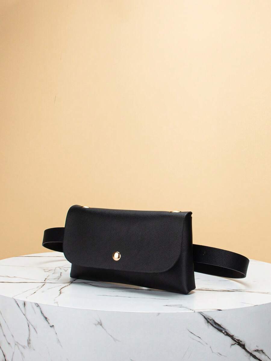 1pc Black Texture Leather Belt Bag Fashion Women Chain Crossbody-3