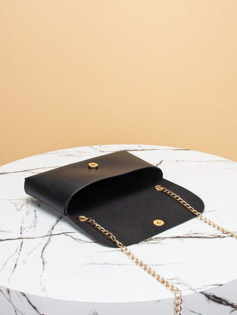 1pc Black Texture Leather Belt Bag Fashion Women Chain Crossbody-6