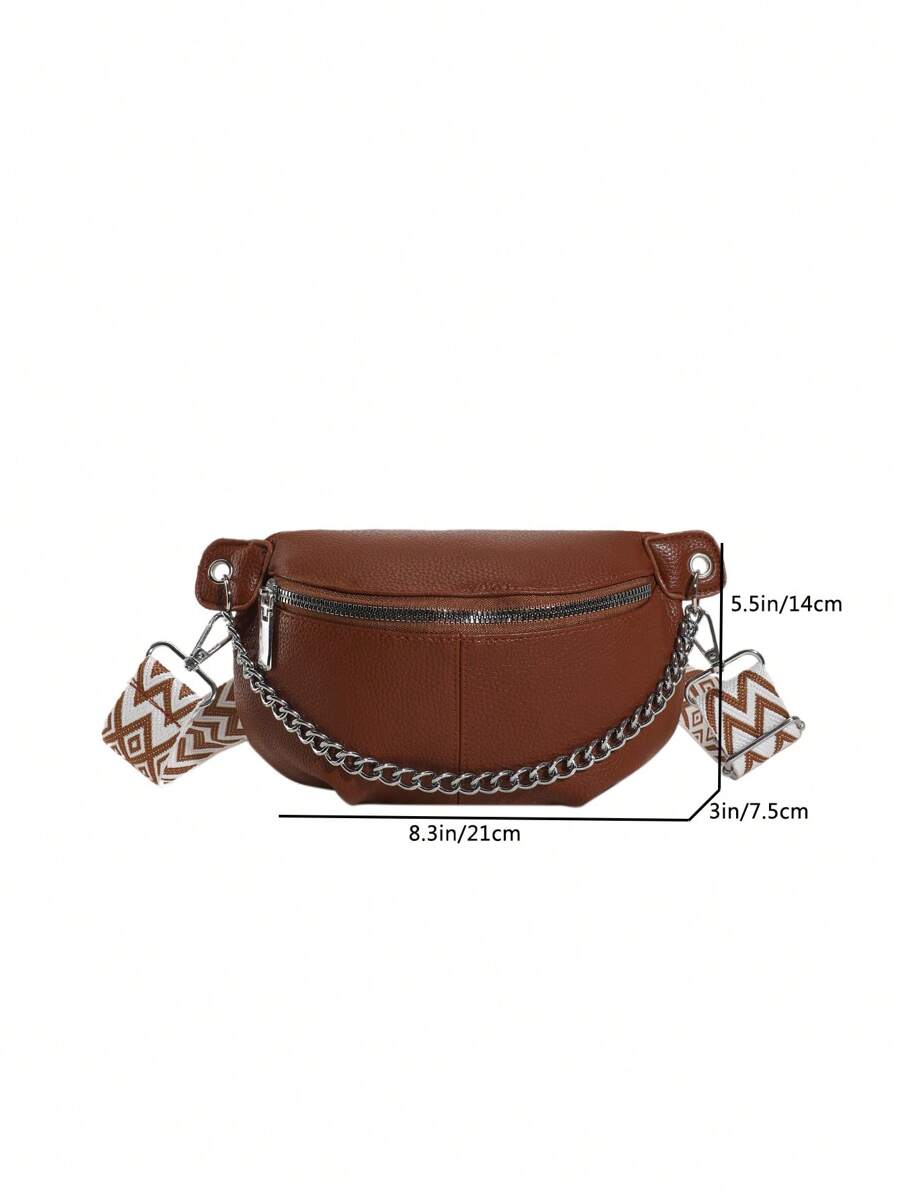 1pc Women Solid Color PU Chain Waist Pack Multi-Function Chest Bag-2