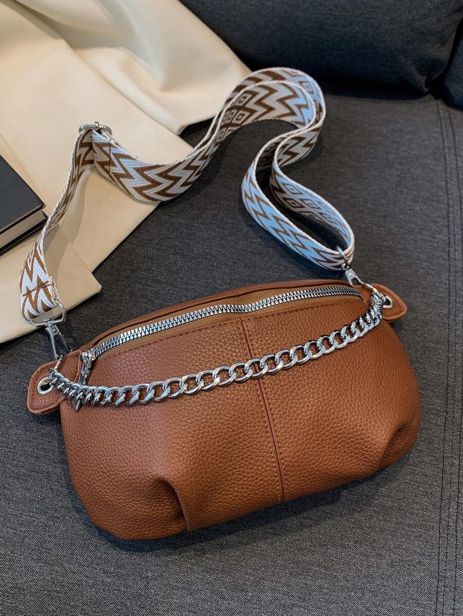 1pc Women Solid Color PU Chain Waist Pack Multi-Function Chest Bag-4