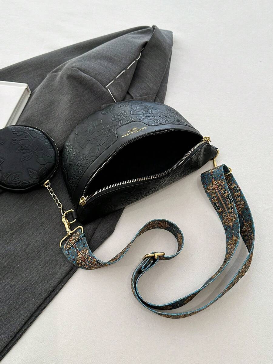 2pcs Set Embossed Fashion Waist Bag & Chest Bag For Women, Large Capacity-10