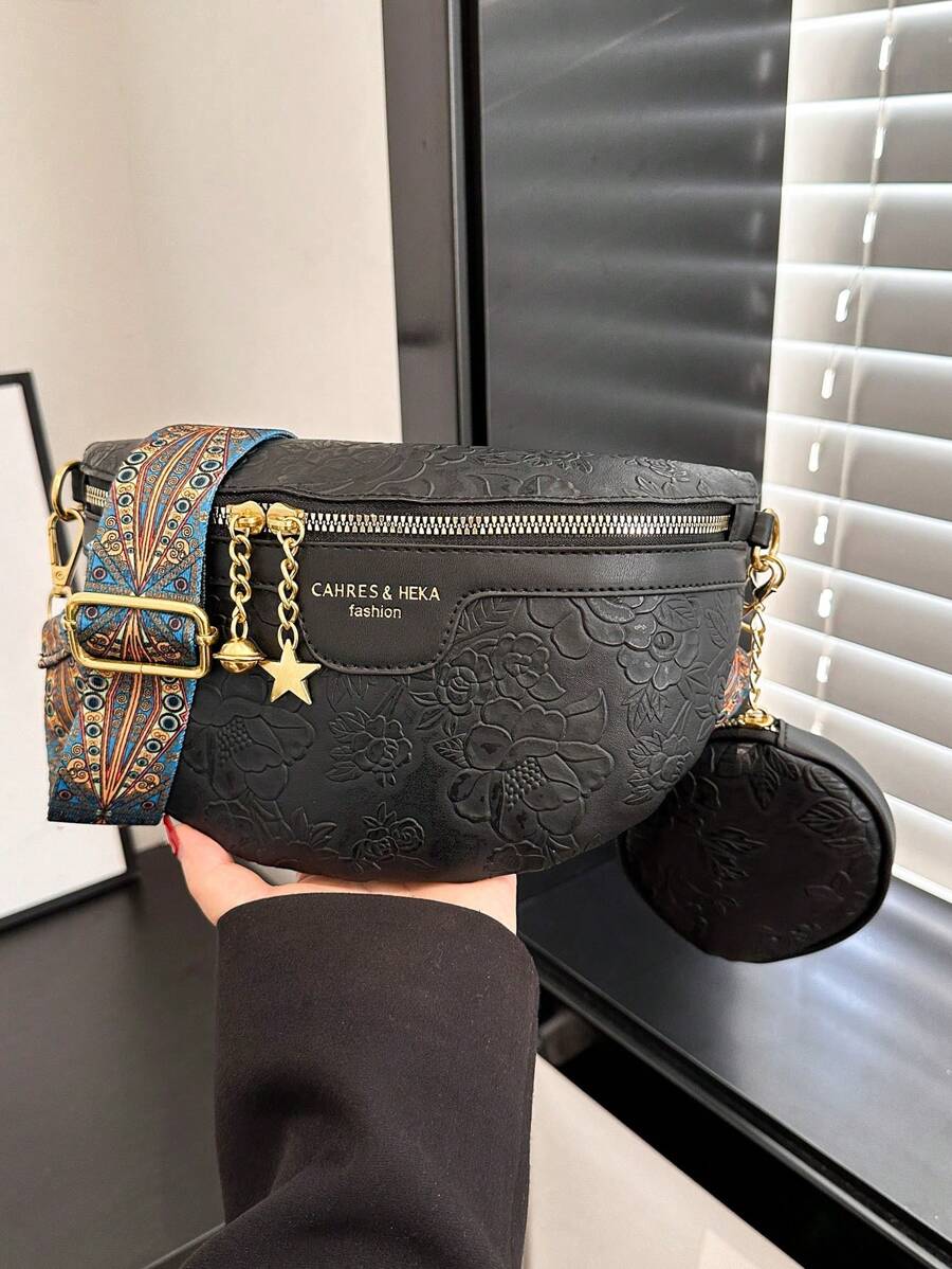 2pcs Set Embossed Fashion Waist Bag & Chest Bag For Women, Large Capacity-2