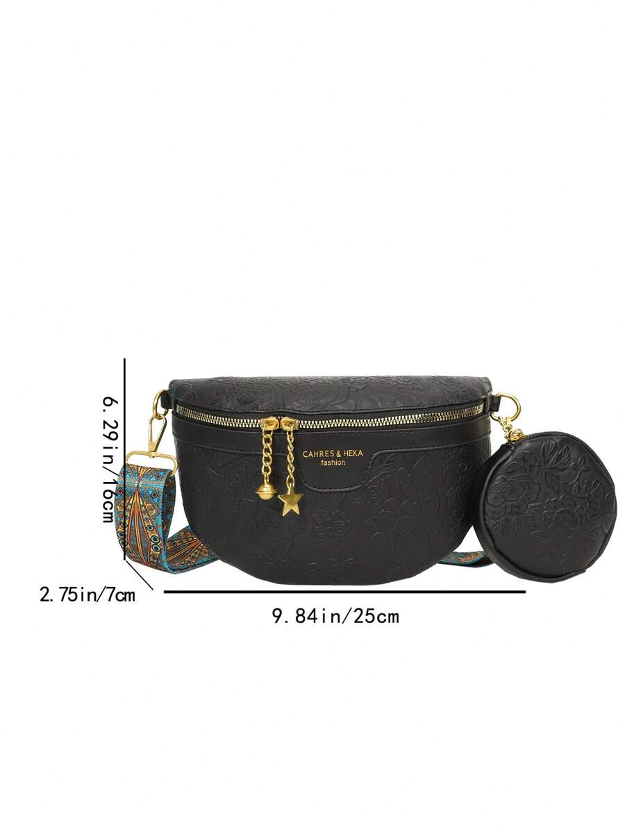 2pcs Set Embossed Fashion Waist Bag & Chest Bag For Women, Large Capacity-9