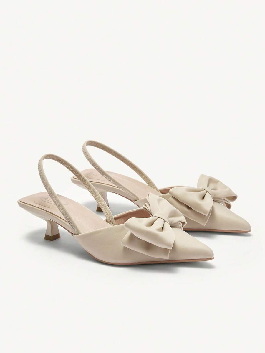 CUCCOO CHICEST Women's Pointed Toe Kitten Heels, Decorated With Bow apricot-2