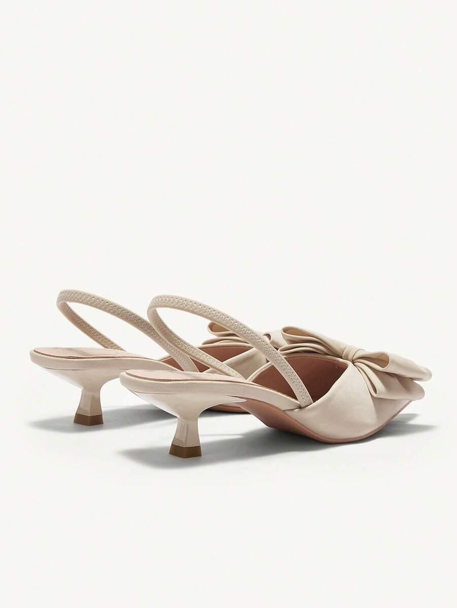 CUCCOO CHICEST Women's Pointed Toe Kitten Heels, Decorated With Bow apricot-3