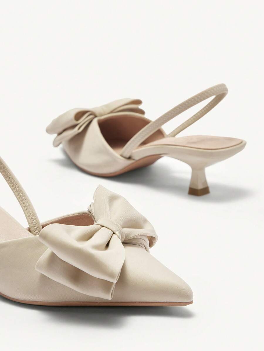 CUCCOO CHICEST Women's Pointed Toe Kitten Heels, Decorated With Bow apricot-4