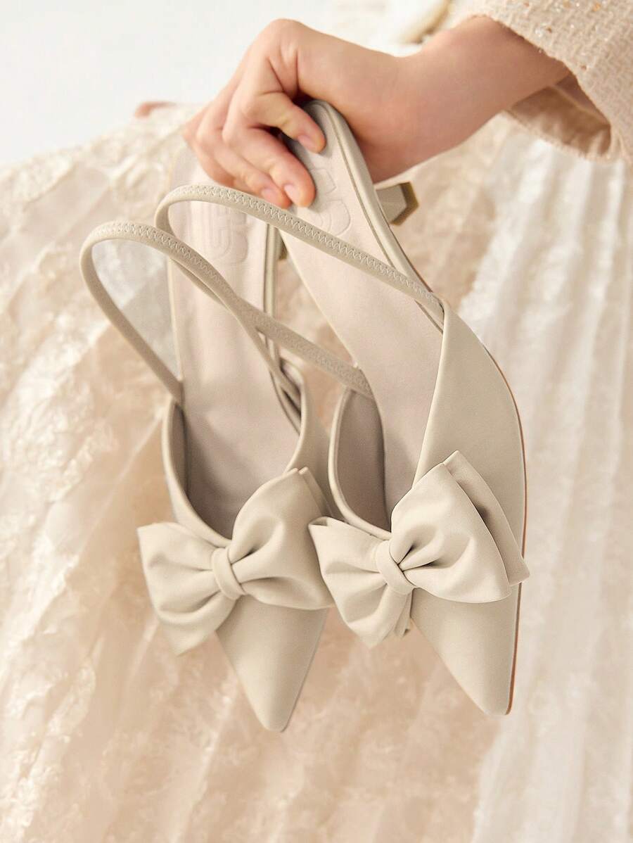 CUCCOO CHICEST Women's Pointed Toe Kitten Heels, Decorated With Bow apricot-5