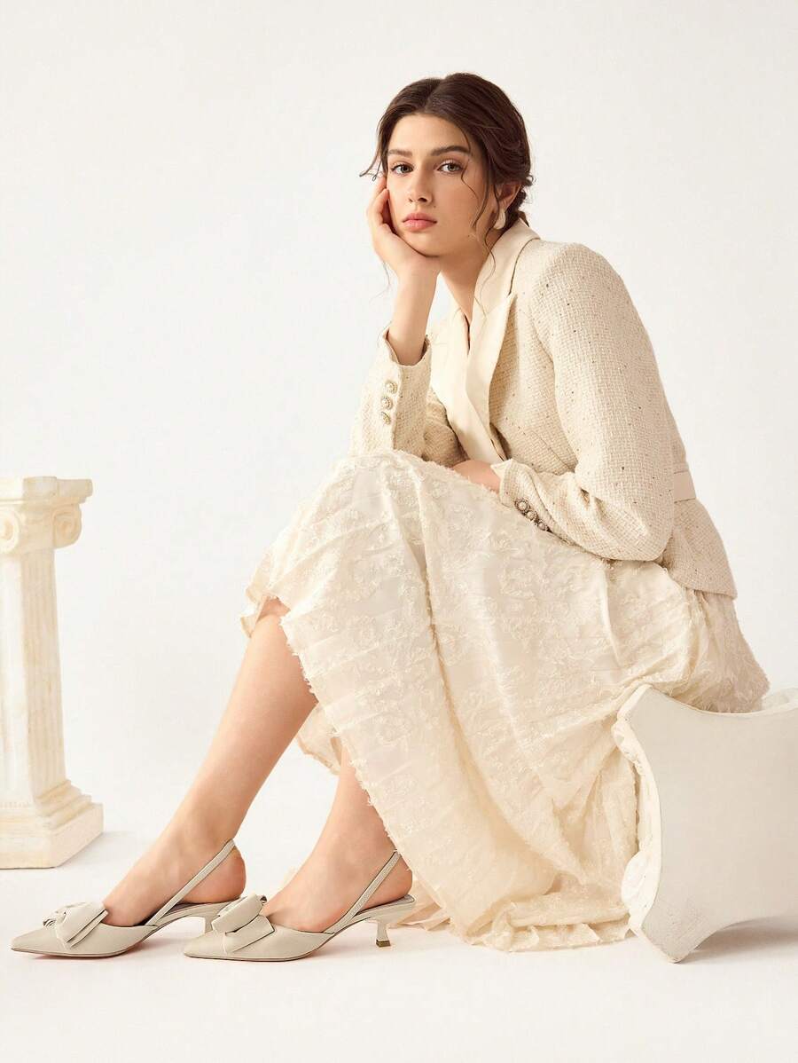 CUCCOO CHICEST Women's Pointed Toe Kitten Heels, Decorated With Bow apricot-9