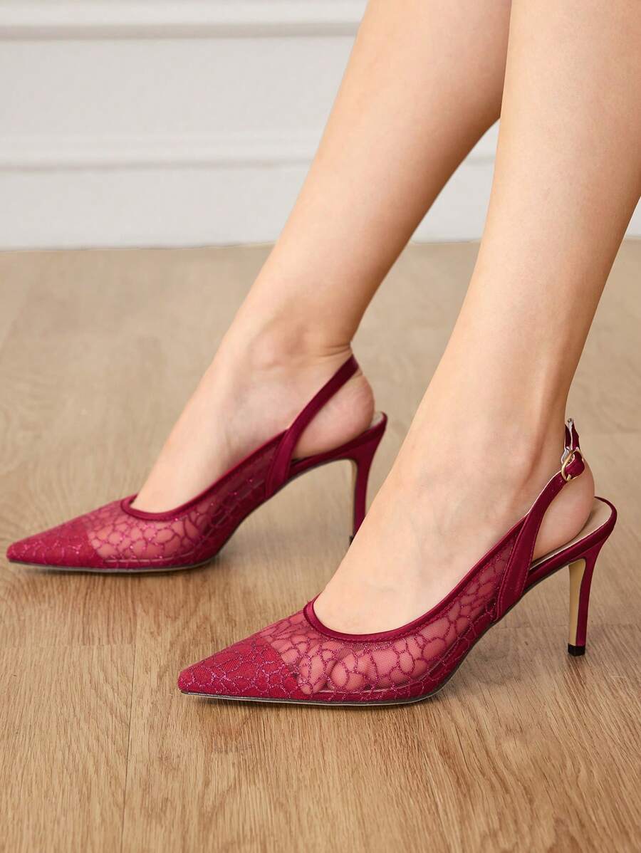 CUCCOO HITCHD Women's Sequin & Lace Pointed Toe Mid Heel Elegant Wedding red-8