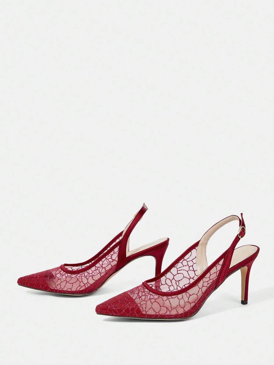 CUCCOO HITCHD Women's Sequin & Lace Pointed Toe Mid Heel Elegant Wedding red-9