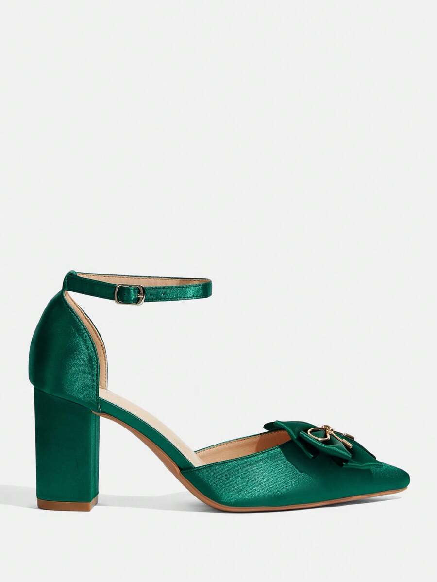 CUCCOO TILAWA Women's Elegant Sweet Romantic Green Satin Square Toe green-2