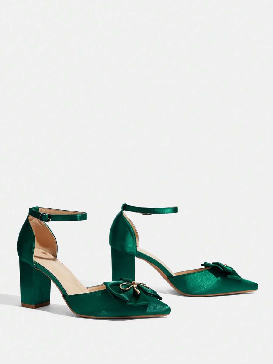 CUCCOO TILAWA Women's Elegant Sweet Romantic Green Satin Square Toe green-3