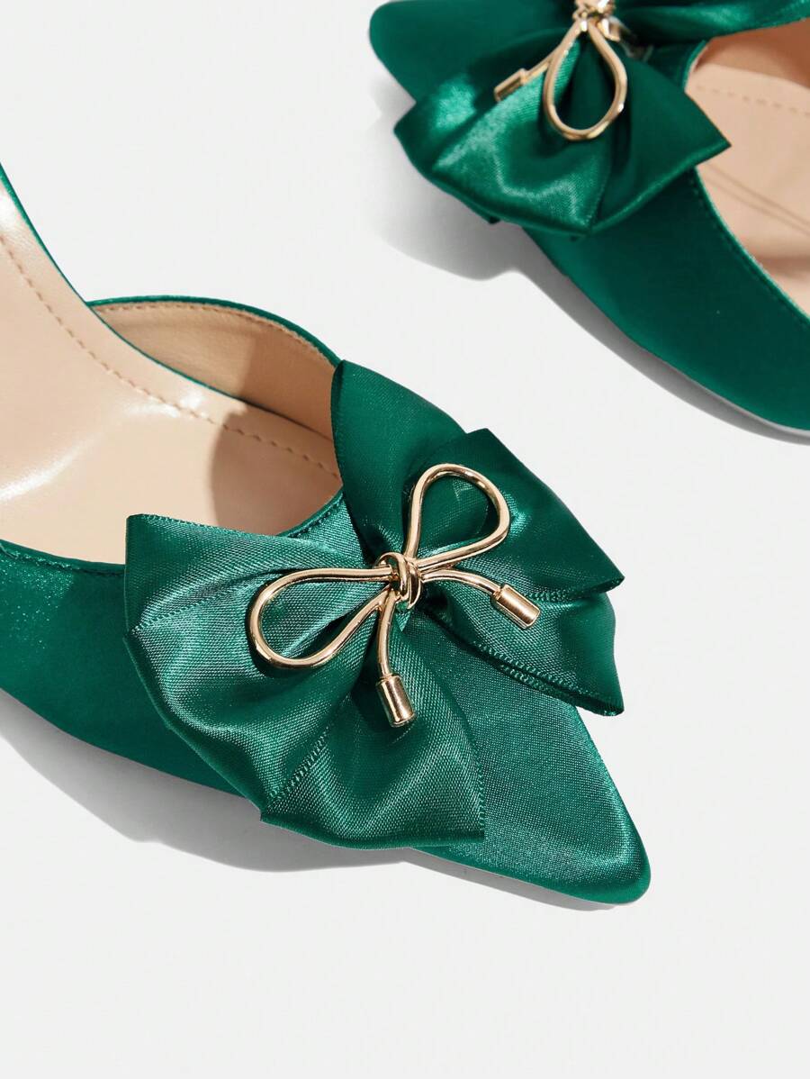 CUCCOO TILAWA Women's Elegant Sweet Romantic Green Satin Square Toe green-4