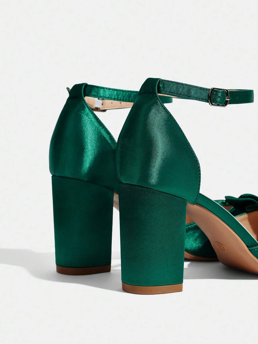 CUCCOO TILAWA Women's Elegant Sweet Romantic Green Satin Square Toe green-5