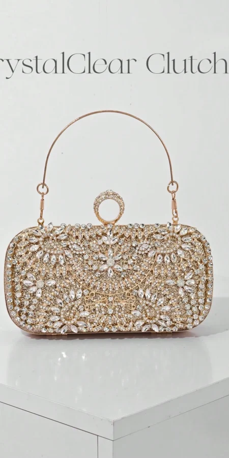 Elegant Women's Crystal Decorated Evening Clutch, Luxury Glittering Box-Shape Handbag Suitable For Weddings, Galas, Formal Events