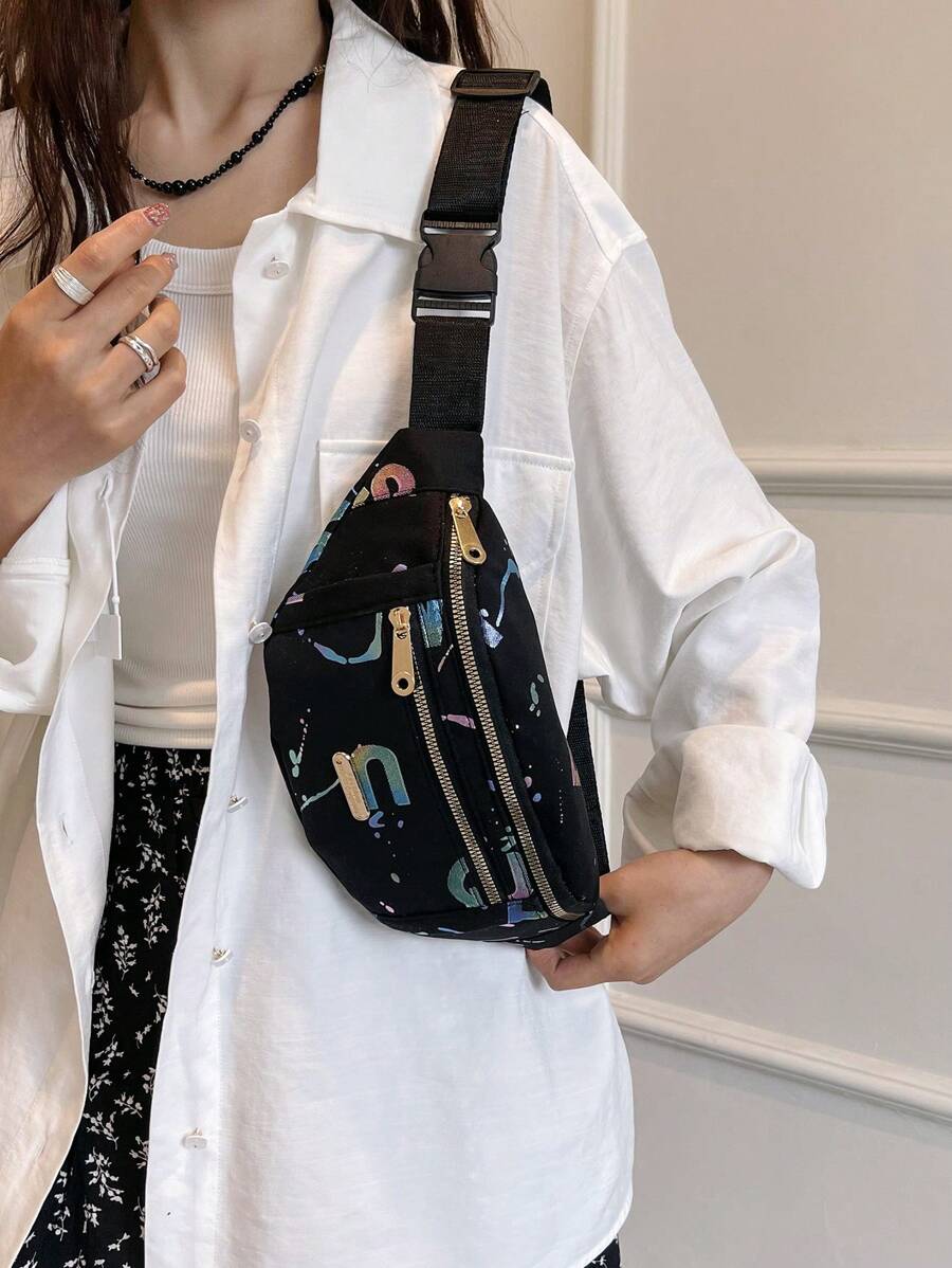 Fashion Ladies Waist Bag Shoulder Crossbody Bag Gold Foil Coin Purse Chest Bag-3