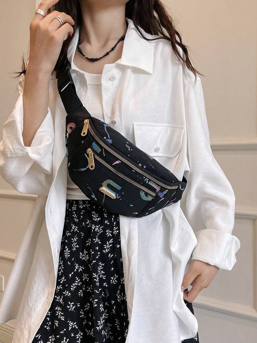 Fashion Ladies Waist Bag Shoulder Crossbody Bag Gold Foil Coin Purse Chest Bag-4